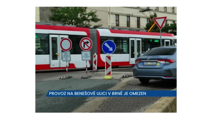 Doprava na Benešově ulici v Brně omezená stavebními pracemi